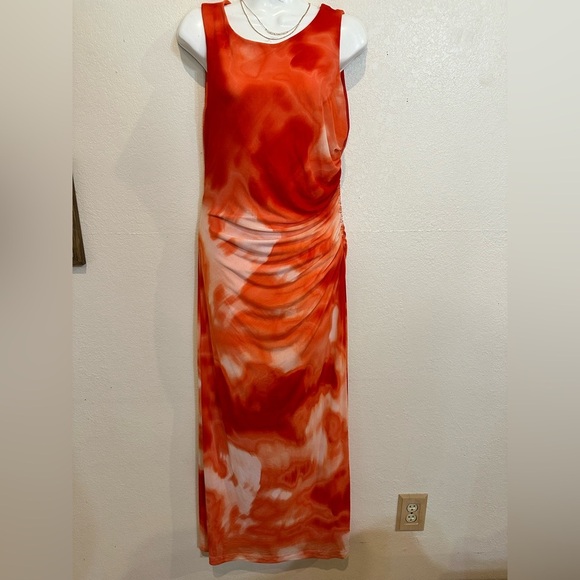 Calvin Klein Vibrant Orange and White Sleeveless Maxi Dress - Picture 6 of 13